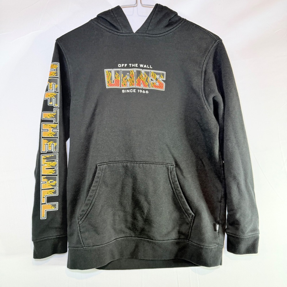 Vans Mens Black Pixel Flame Hoodie Off The Wall 66 Fire Graphic Sweatshirt M